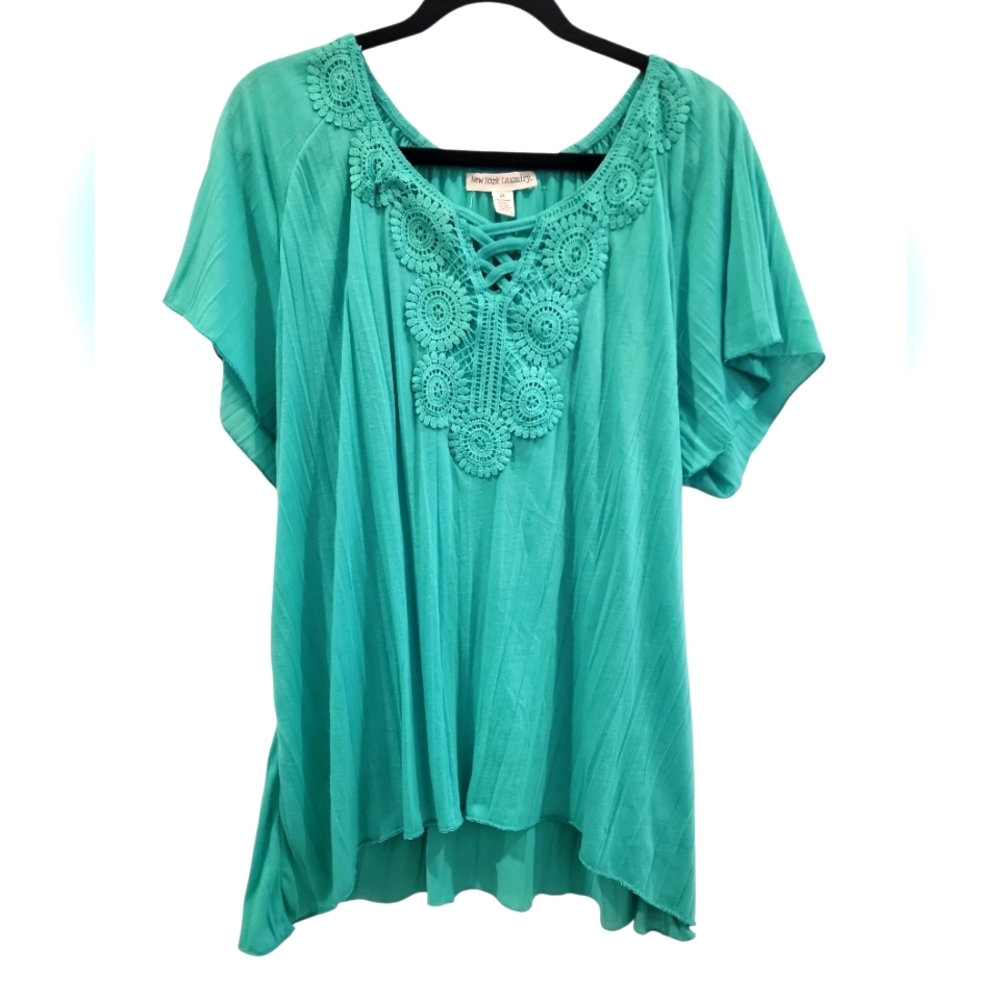 New York Laundry Boho Style Women's Plus Size 2X Turquoise Green Summer Top
